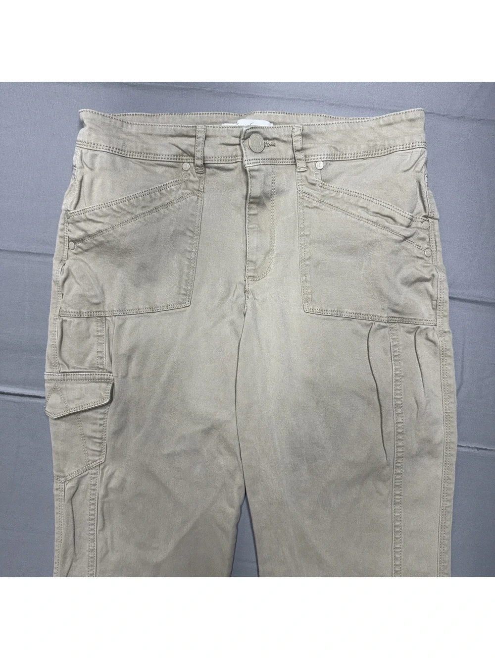 Gloria Vanderbilt Womens Cargo Utility Pants Cotton Stretch Solid Size 10 Beige
